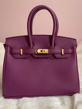 Purple Leather Structured Top-Handle birkin style Bag